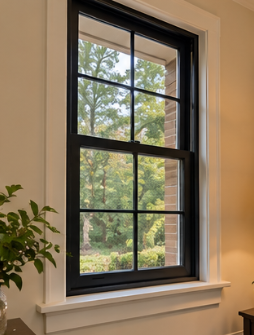 Illustrative after view of a new black colonial-style window