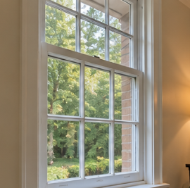 Illustrative before view of a white colonial-style window